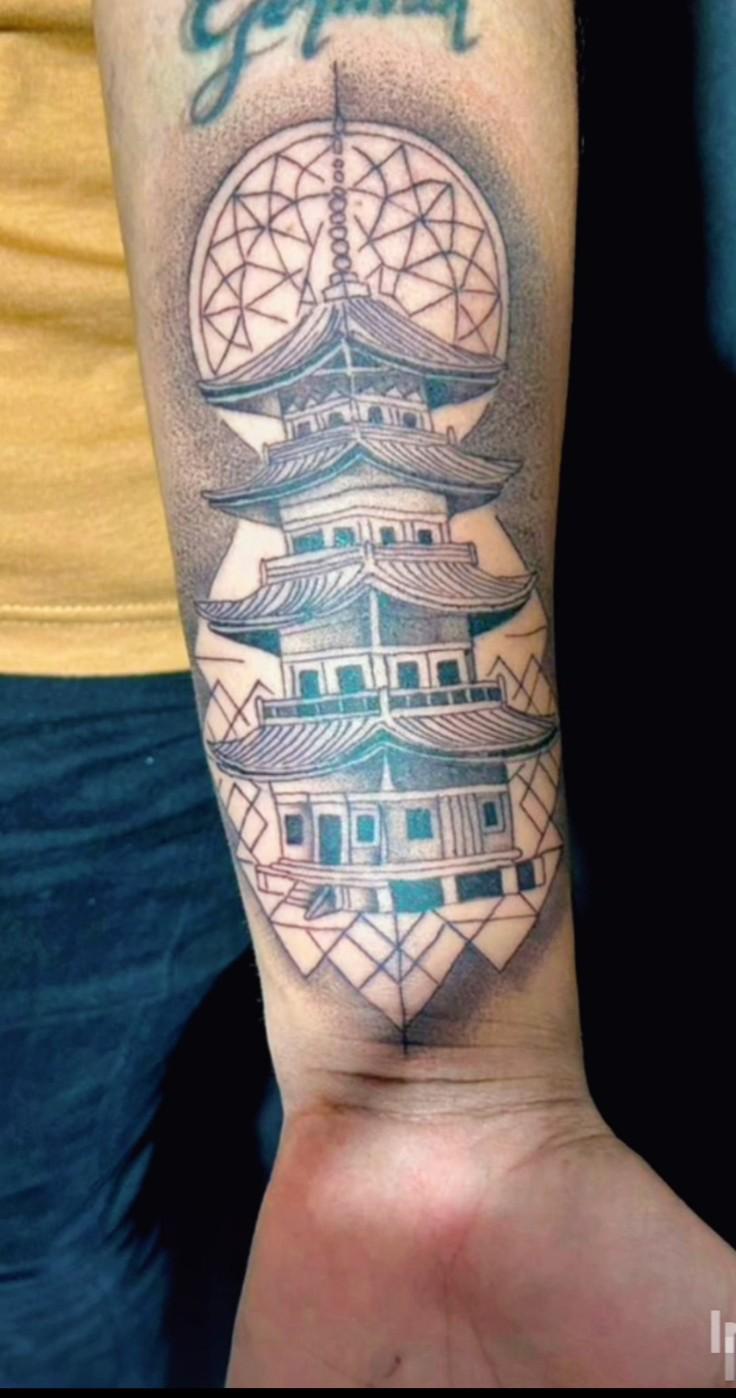 Japanese pagoda geometric tattoo